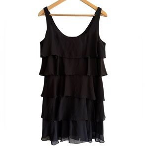 Patra Black Tiered Ruffle Beaded Trim Mini Dress Party Cocktail Wedding Guest